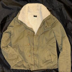 J. Crew Olive Green Jacket with Cream Sherpa Lining
